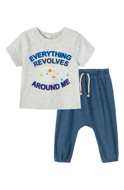 Peek Essentials Babies' Peek Aren't You Curious Peek Essential Leon Around Me T-shirt & Pants Set In Grey Heather