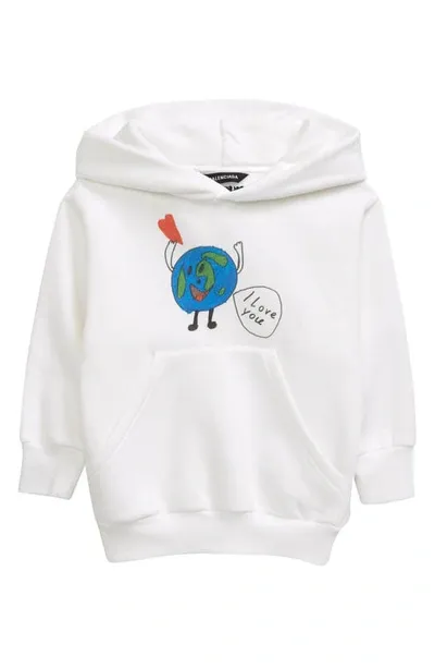 Balenciaga Kids' Love Earth Graphic Organic Cotton Hoodie In White