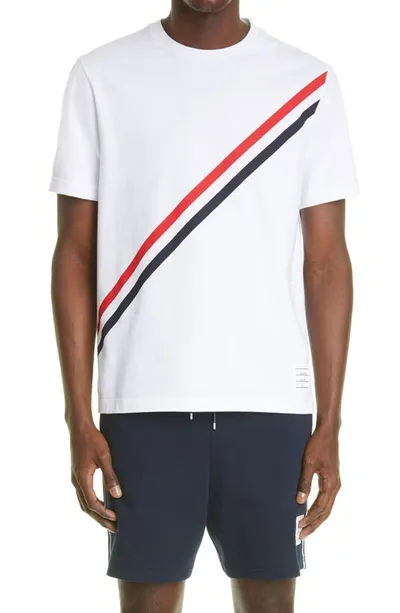 Thom Browne Printed Rwb Stripe Cotton Jersey T-shirt In White