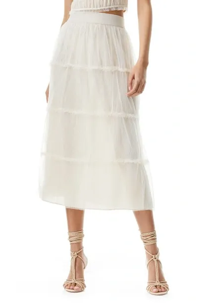 Alice And Olivia Kenya Pleated Stretch-tulle Midi Skirt In White