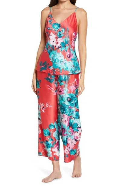 Natori Bloom Floral Satin Camisole Pajamas In Passion Coral Multi