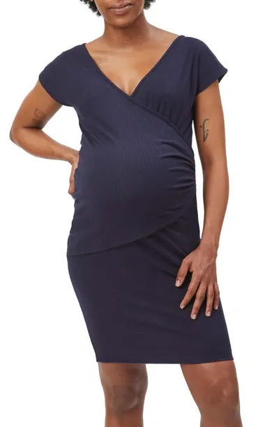 Stowaway Collection Women's Eva Rib-knit Maternity Dress In Navy