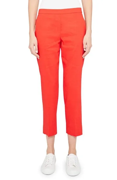 Theory Treeca Good Linen Cropped Pull-on Ankle Pants In Grenadine