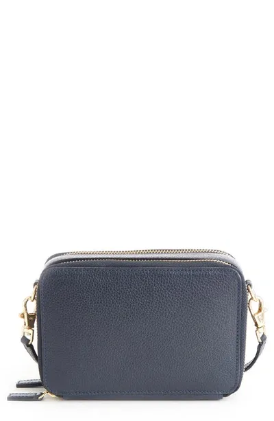 Royce Leather Crossbody Camera Bag In Navy Blue