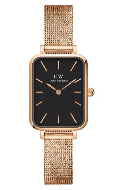 Daniel Wellington Quadro Melrose Mesh Strap Watch, 20mm X 26mm In Rose Gold/black