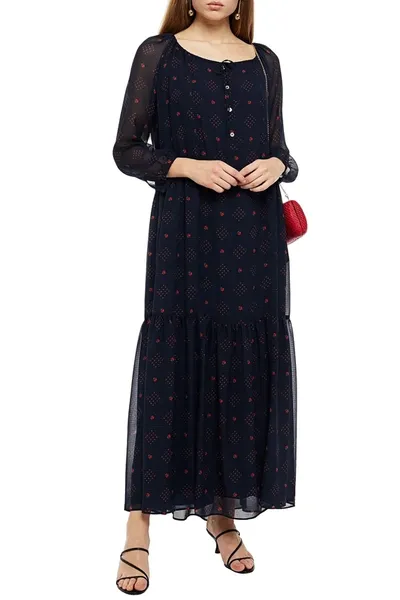 Paul & Joe Gathered Floral-print Georgette Maxi Dress In Blue