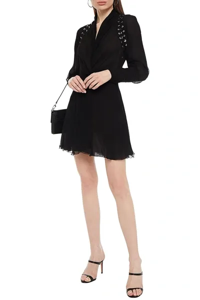 Redemption Wrap-effect Lace-up Silk-crepon Mini Dress In Black