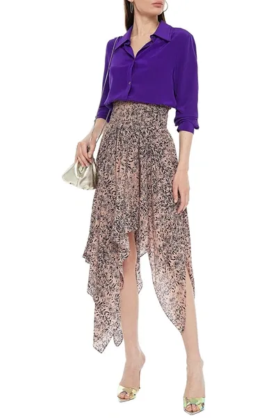 Redemption Asymmetric Floral-print Silk Crepe De Chine Skirt In Antique Rose