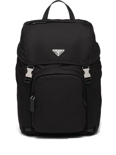 Prada Logo-plaque Multi-pocket Backpack In Schwarz