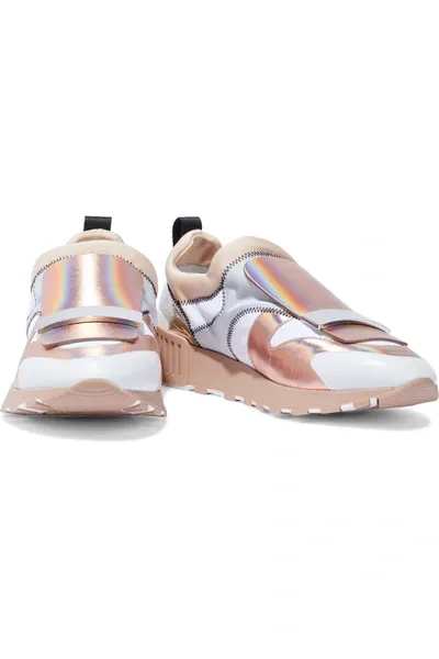 Sergio Rossi Sr1 Knit-paneled Denim Slip-on Sneakers In Rose Gold