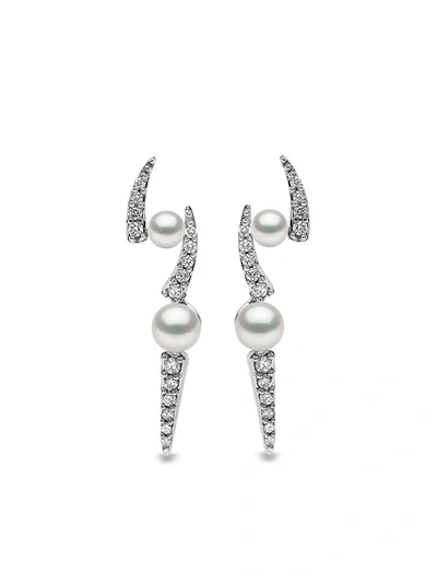 Yoko London 18kt White Gold Diamond Akoya Pearl Sleek Stud Earrings In Silber