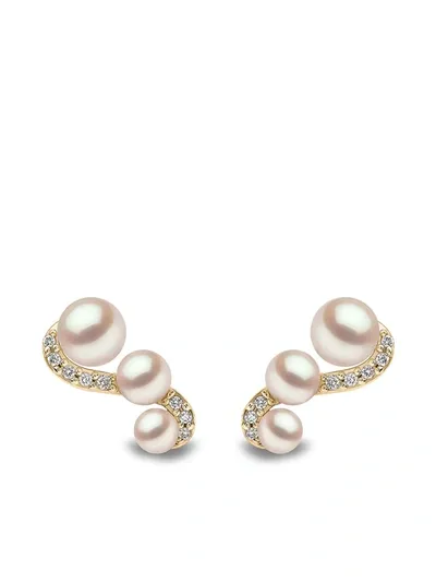 Yoko London 18kt Yellow Gold Sleek Akoya Pearl And Diamond Earrings