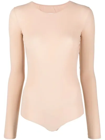 Mm6 Maison Margiela Long-sleeved Stretch-fit Bodysuit In Neutrals