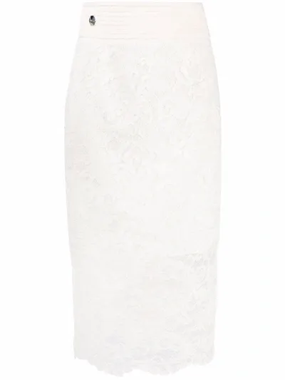 Philipp Plein Lace-patterned Pencil Skirt In Nude