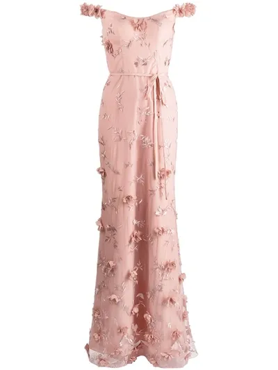 Marchesa Notte Bridesmaids Floral-embroidered Maxi Gown In Rosa