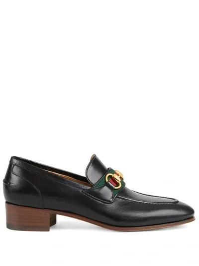 Gucci Horsebit And Web Leather Loafers In Schwarz