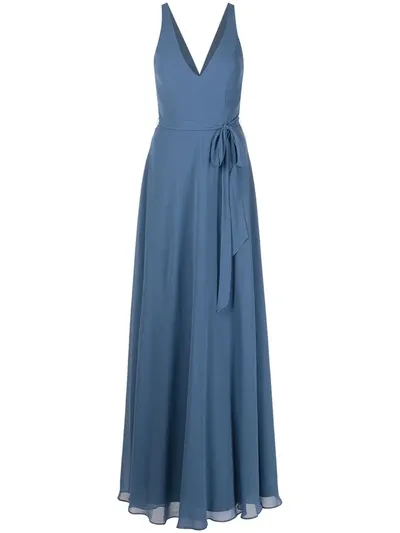 Marchesa Notte Bridesmaids V-neck Tie-waist Gown In Blau