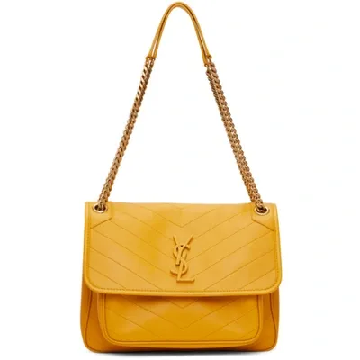 Saint Laurent Medium Niki Bag In Yellow Suede In Brown