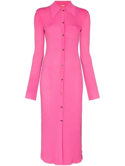 Dodo Bar Or Ella Ribbed-knit Midi Shirt Dress In Pink