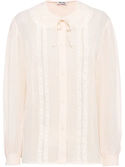 Miu Miu Lace-embellished Georgette Blouse In Rosa