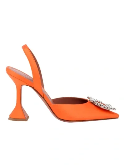 Amina Muaddi Begum Crystal-embellished Satin Slingback Courts In Satin Orange