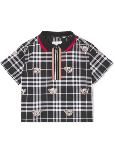 Burberry Thomas Bear Checked Polo Shirt In Black