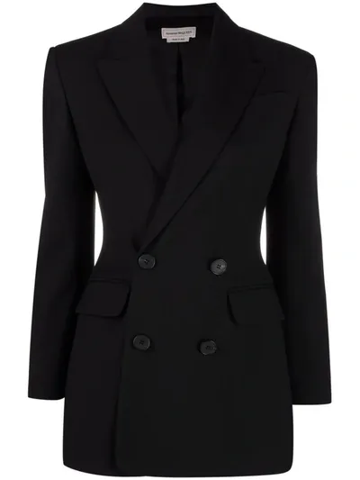 Alexander Mcqueen Double-breasted Wool Blazer In Black