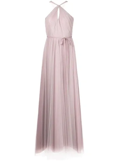 Marchesa Notte Bridesmaids Gathered-tulle Halter-neck Gown In Violett