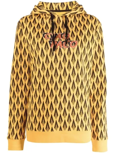 Rabanne Geometric-print Cotton Hoodie In Yellow