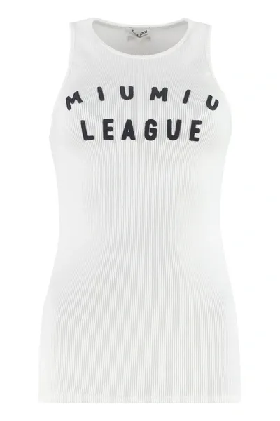 Miu Miu Ribbed Tank Top In White