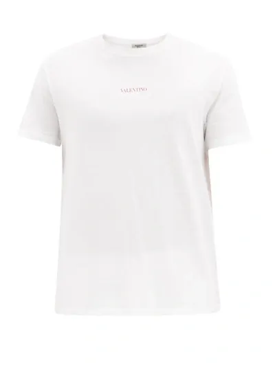 Valentino Logo Printed Cotton Crewneck T-shirt In White