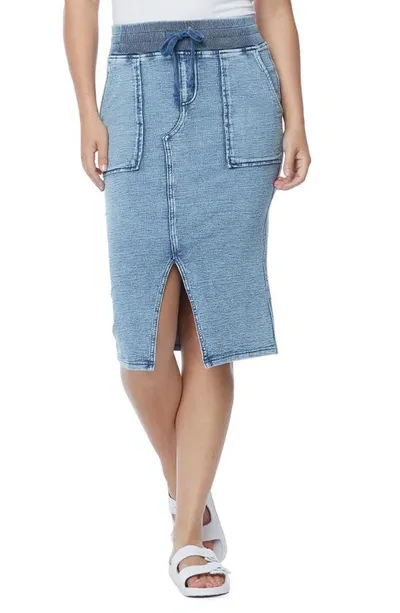 Wash Lab Front Slit Drawstring Denim Skirt In French Blue