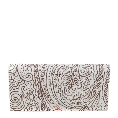 Pre-owned Etro White/brown Paisley Print Coated Canvas Continental Wallet