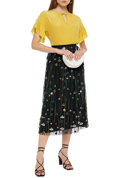 Red Valentino Gathered Embroidered Tulle Midi Skirt