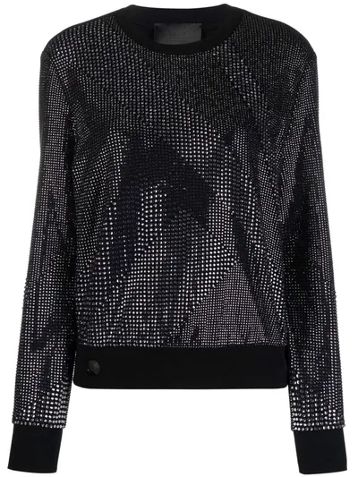 Philipp Plein Crystal-embellished Cotton Sweatshirt In Black