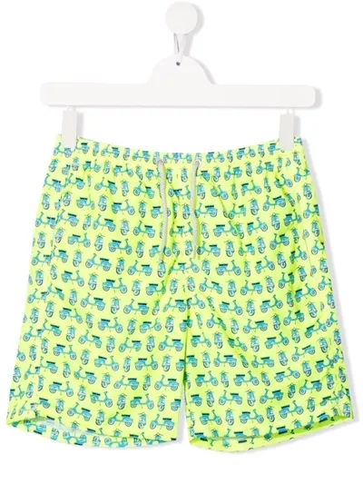 Mc2 Saint Barth Teen Lighting Vespa Print Swim Shorts In Yellow