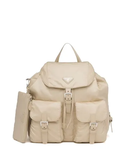 Prada Vela Medium Recycled Nylon Backpack In 中性色