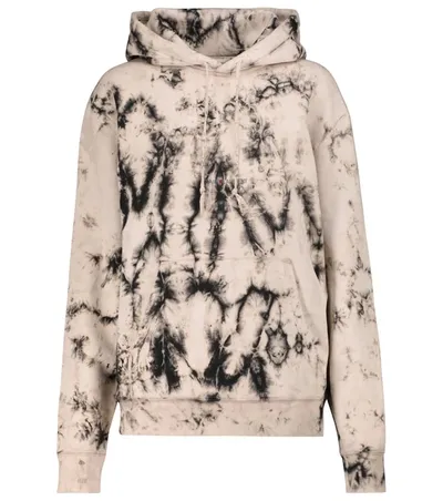 Saint Laurent Rive Gauche Logo Tie Dye Jersey Hoodie In Beige,black