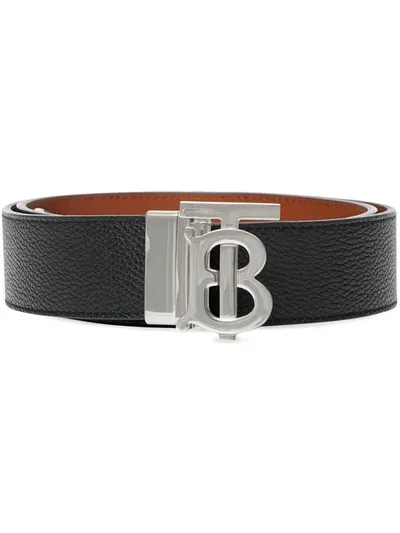 Burberry Monogram Detail Buckled Belt In Black