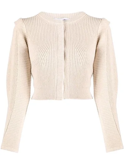 Self-portrait Pleat Detail Cropped Cardigan In Nude