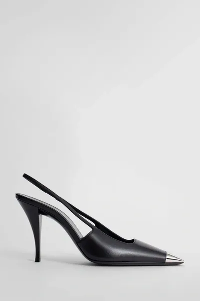 Saint Laurent Blade Embellished Patent-leather Slingback Pumps In Black