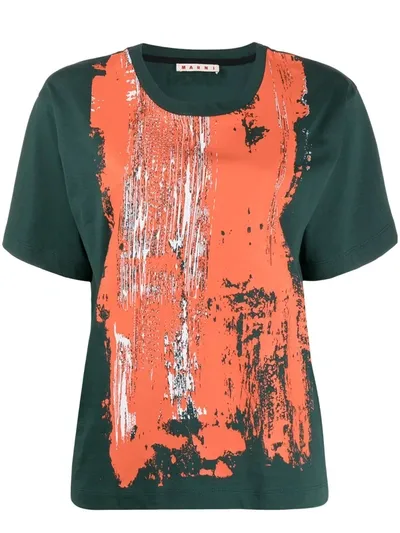 Marni Brushstroke Print T-shirt In Grün