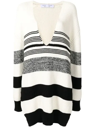 Proenza Schouler White Label Lofty Striped Oversized V-neck Sweater In White