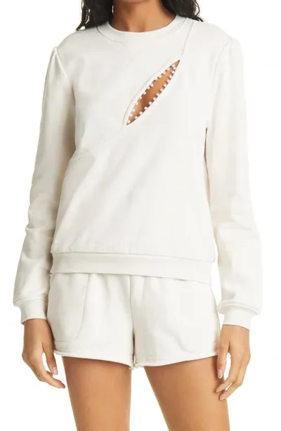 Cami Nyc Haru Cutout Embellished French Cotton-terry Sweatshirt In Ceramic