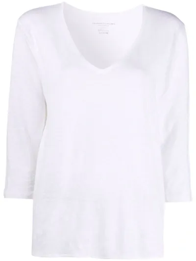 Majestic V-neck Long-sleeved T-shirt In White