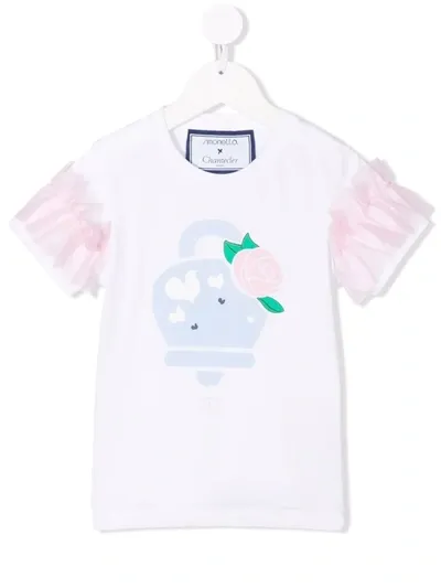 Simonetta Tulle-trim Graphic-print T-shirt In 白色