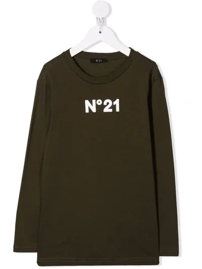 N°21 Teen Logo-print Long-sleeve Top In Green