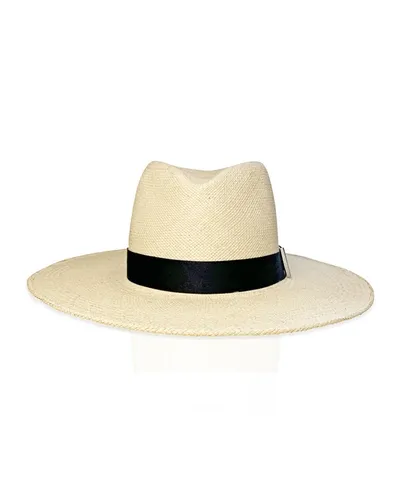 Gigi Burris Requiem Cotton Grosgrain-trimmed Straw Fedora In Natural And Black