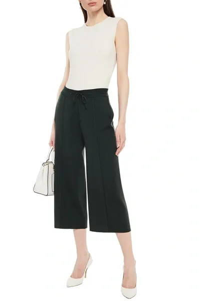 Oscar De La Renta Cropped Wool And Cashmere-blend Wide-leg Pants In Green