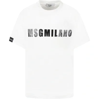 Msgm Kids' Short-sleeve Cotton Logo T-shirt In White